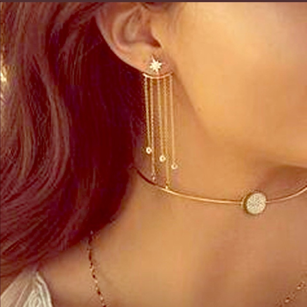 New Style Gold Tone Star Tassel Drop Earrings